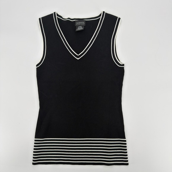 George Stretch Tops - George Stretch Black White Striped V Neck Sleeveless Knit Top Womens L